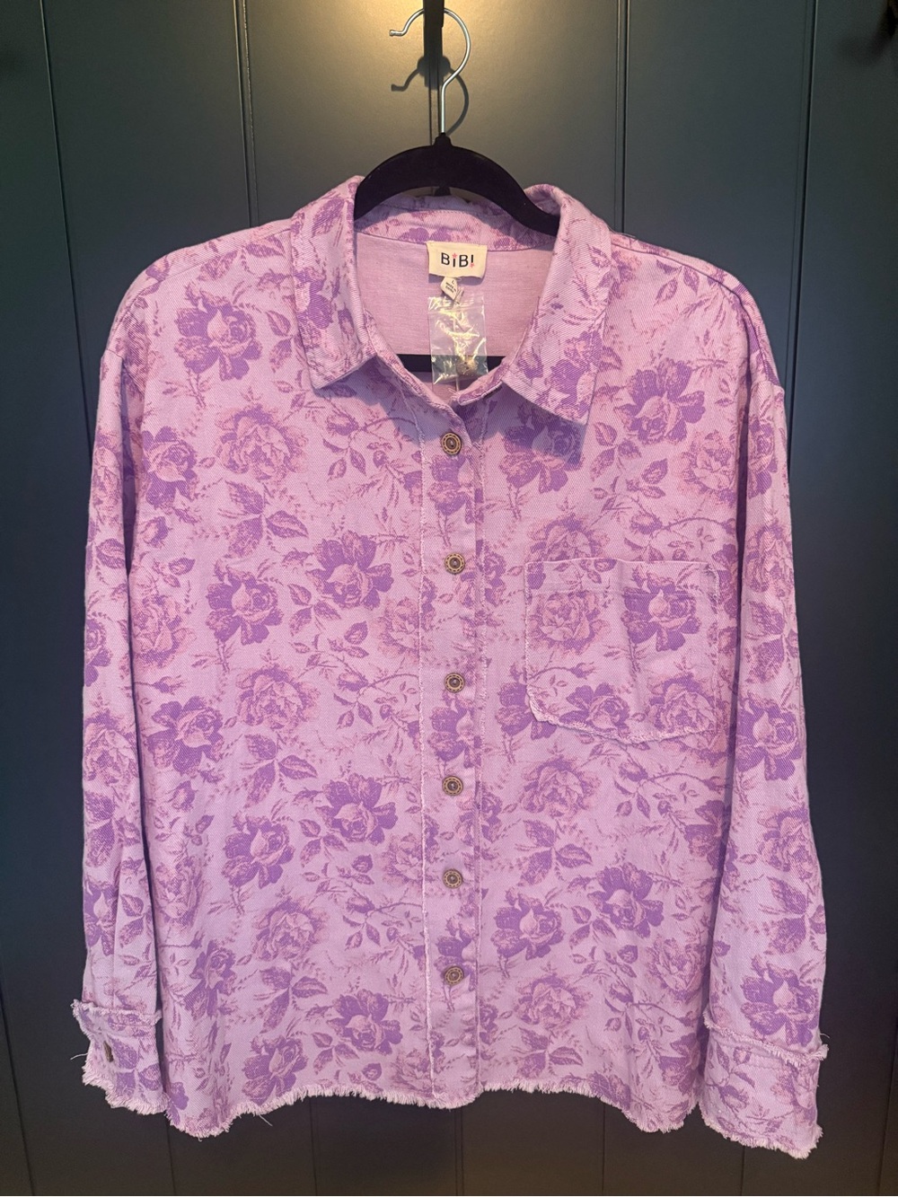 NEW BiBi Purple Lavender Floral Rose Button-Down Shacket/Jacket 🌹